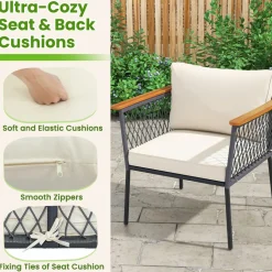 Tangkula 4 Piece Patio Furniture Set, Patiojoy Rattan Chair Set w/ 2-Tier Coffee Table