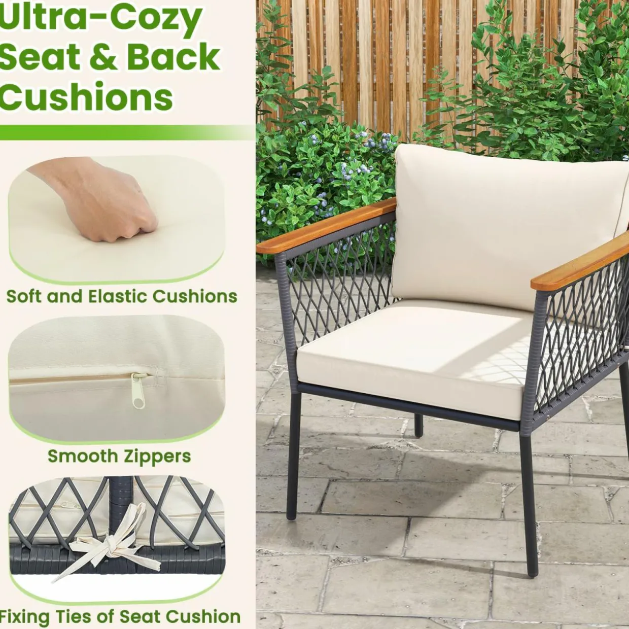 Tangkula 4 Piece Patio Furniture Set, Patiojoy Rattan Chair Set w/ 2-Tier Coffee Table
