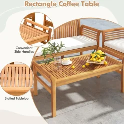 Tangkula 5 Piece Patio Furniture Set, Acacia Wood Conversation Set with 3-Seat Bench, Loveseat