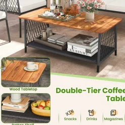 Tangkula 4 Piece Patio Furniture Set, Patiojoy Rattan Chair Set w/ 2-Tier Coffee Table