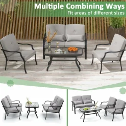 Tangkula 4 Piece Patio Furniture Set, Heavy Duty Outdoor Conversation Set with Soft Padded Cushions & Waist Pillows