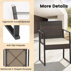 Tangkula 3 Piece Patio Furniture Set, Modern Heavy Duty All Weather Cushioned Wicker Chairs and Coffee Table Set