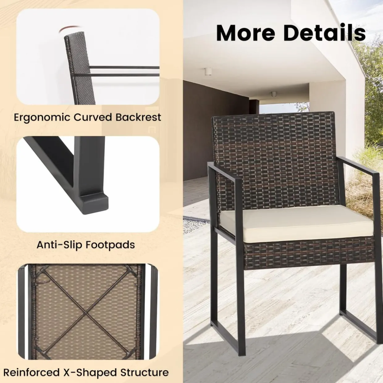 Tangkula 3 Piece Patio Furniture Set, Modern Heavy Duty All Weather Cushioned Wicker Chairs and Coffee Table Set