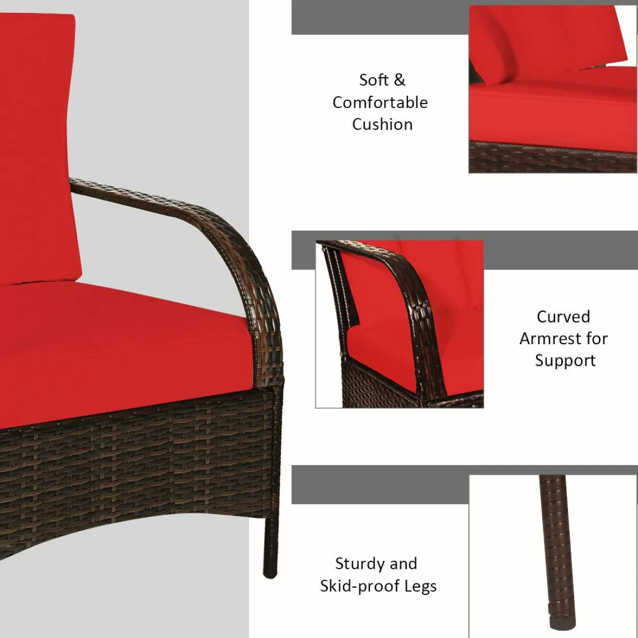 Tangkula 3 Piece Patio Furniture Set, 2 Wicker Chairs with Glass Top Coffee Table