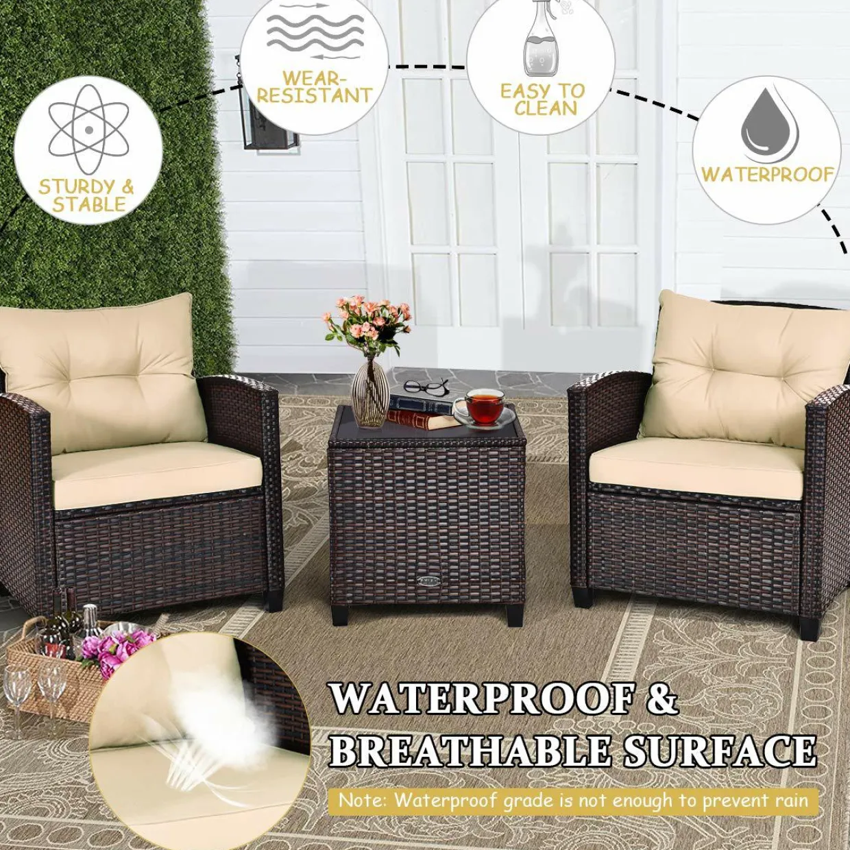 Tangkula 7 Piece Patio Furniture Set with 40,000BTU Propane Fire Pit Table (Brown)