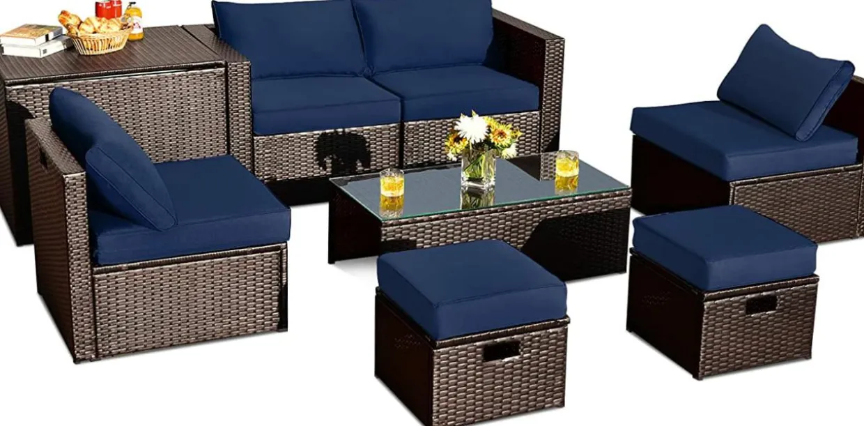Tangkula 8 Piece Patio Furniture Set for 6 with Waterpfoor Cover