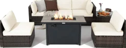 Tangkula 7 Piece Patio Furniture Set with Fire Pit Table, Includes 42 Inches 60,000 BTU Propane Rectangle Fire Pit Table