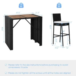 Tangkula 5 Piece Patio PE Wicker Bar Set, Acacia Wood Bar Height Table & 4 Rattan Bar Stool Chairs (Off White)