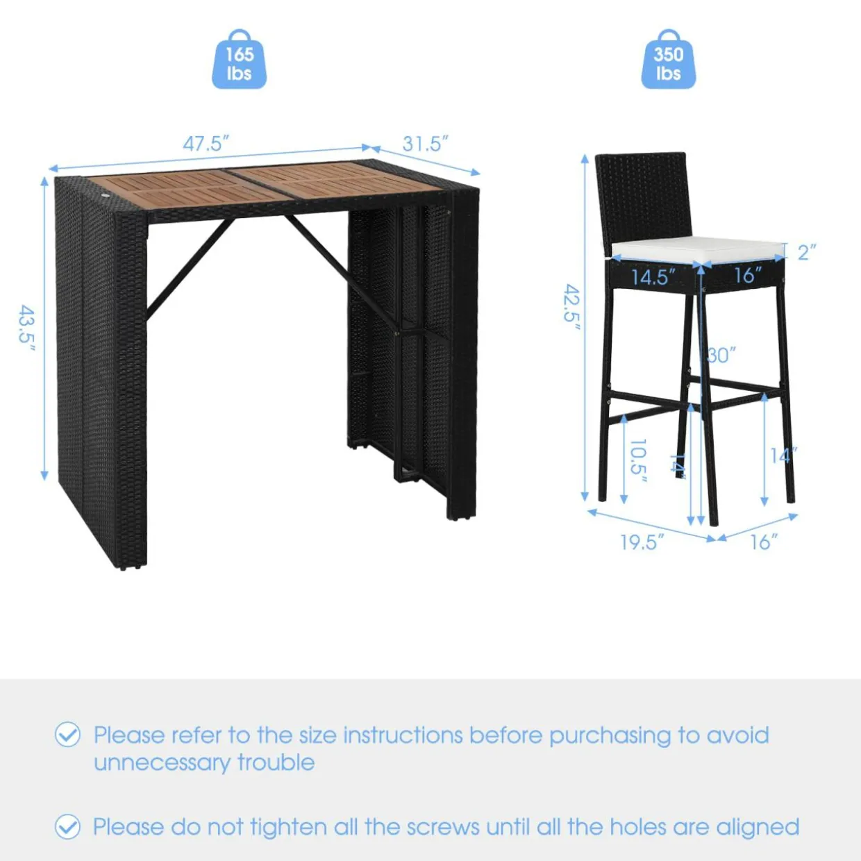Tangkula 5 Piece Patio PE Wicker Bar Set, Acacia Wood Bar Height Table & 4 Rattan Bar Stool Chairs (Off White)