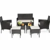 Tangkula 7 Piece Patio Rattan Sofa Set, Wicker Furniture Set with 2 Side Tables and 2 Ottomans, Solid Metal Frame, Soft Cushions