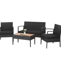 Tangkula 4 Piece Patio Rattan Conversation Set, Outdoor Wicker Sofa Furniture, Outside Sectional for Poolside, Deck, Garden