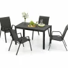 Tangkula 5 Piece Patio Rattan Dining Set, Outdoor Table & Chairs Set for 4, Machine Woven Wicker Tabletop & Seat (Brown)