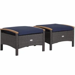 Tangkula 2 Piece Patio Rattan Ottomans, Outdoor Wicker Footstool