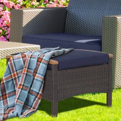 Tangkula 2 Piece Patio Rattan Ottomans, Outdoor Wicker Footstool