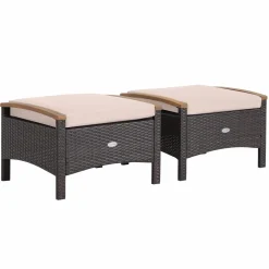 Tangkula 2 Piece Patio Rattan Ottomans, Outdoor Wicker Footstool