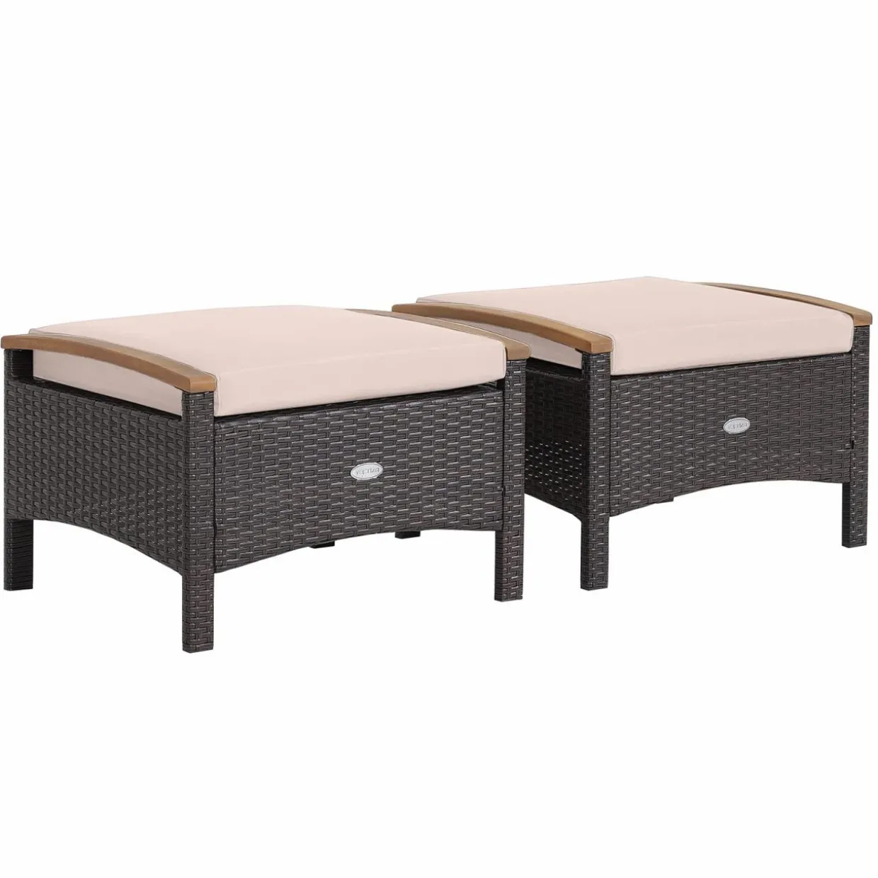 Tangkula 2 Piece Patio Rattan Ottomans, Outdoor Wicker Footstool