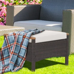 Tangkula 2 Piece Patio Rattan Ottomans, Outdoor Wicker Footstool