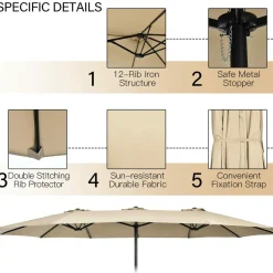 Tangkula 10 Piece Patio Rattan Dining Set with 15Ft Double-Sided Umbrella, Outdoor Acacia Wood Table and Wicker Chairs Set
