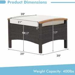Tangkula 2 Piece Patio Rattan Ottomans, Outdoor Wicker Footstool