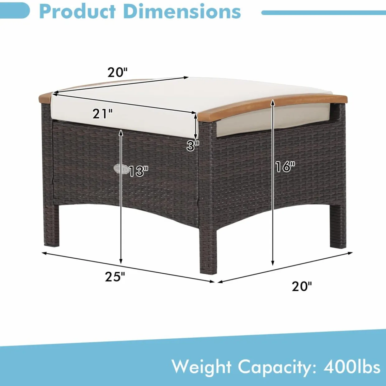 Tangkula 2 Piece Patio Rattan Ottomans, Outdoor Wicker Footstool