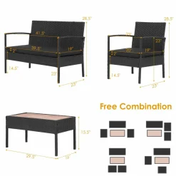 Tangkula 4 Piece Patio Rattan Conversation Set, Outdoor Wicker Sofa Furniture, Outside Sectional for Poolside, Deck, Garden