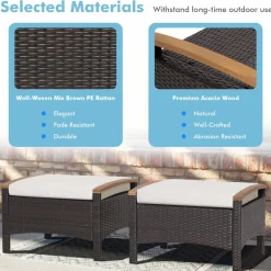 Tangkula 2 Piece Patio Rattan Ottomans, Outdoor Wicker Footstool