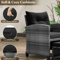 Tangkula 5 Piece Patio Rattan Furniture, Wicker Cushioned Chairs Set w/ 2 Ottomans & Tempered Glass Coffee Table