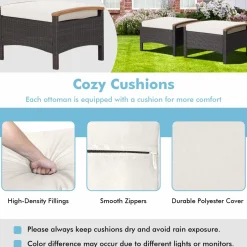 Tangkula 2 Piece Patio Rattan Ottomans, Outdoor Wicker Footstool