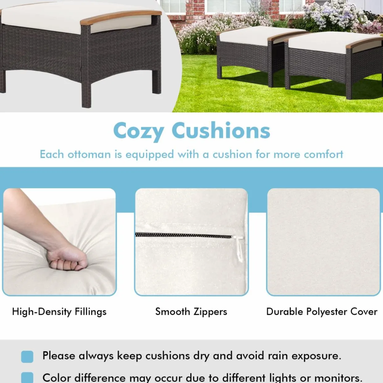 Tangkula 2 Piece Patio Rattan Ottomans, Outdoor Wicker Footstool