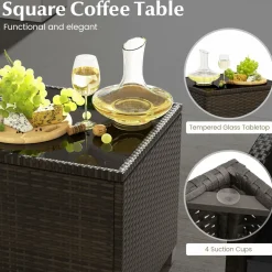 Tangkula 5 Piece Patio Rattan Furniture, Wicker Cushioned Chairs Set w/ 2 Ottomans & Tempered Glass Coffee Table