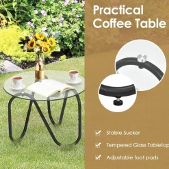 Tangkula 3 Piece Patio Rattan Furniture Set, Includes 2 Single Wicker Chairs and Glass Side Table