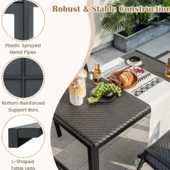 Tangkula 5 Piece Patio Rattan Dining Set, Outdoor Table & Chairs Set for 4, Machine Woven Wicker Tabletop & Seat (Brown)