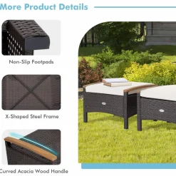 Tangkula 2 Piece Patio Rattan Ottomans, Outdoor Wicker Footstool
