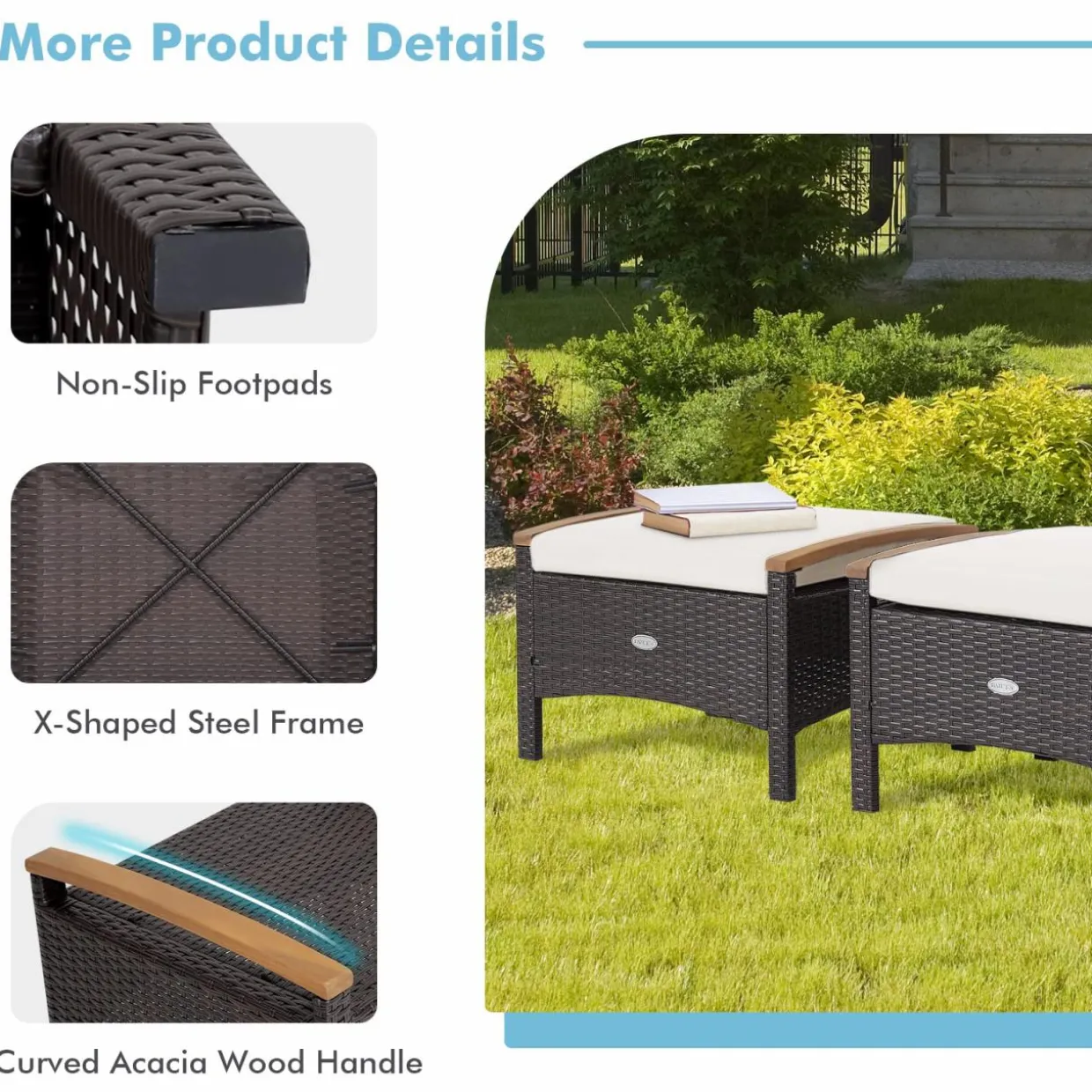 Tangkula 2 Piece Patio Rattan Ottomans, Outdoor Wicker Footstool