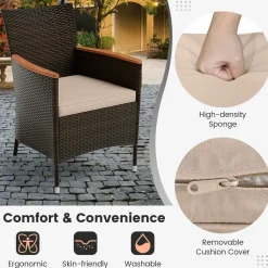 Tangkula 10 Piece Patio Rattan Dining Set with 15Ft Double-Sided Umbrella, Outdoor Acacia Wood Table and Wicker Chairs Set