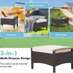 Tangkula 2 Piece Patio Rattan Ottomans, Outdoor Wicker Footstool