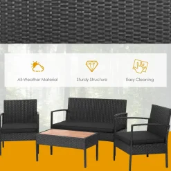 Tangkula 4 Piece Patio Rattan Conversation Set, Outdoor Wicker Sofa Furniture, Outside Sectional for Poolside, Deck, Garden