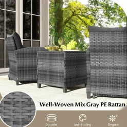 Tangkula 5 Piece Patio Rattan Furniture, Wicker Cushioned Chairs Set w/ 2 Ottomans & Tempered Glass Coffee Table
