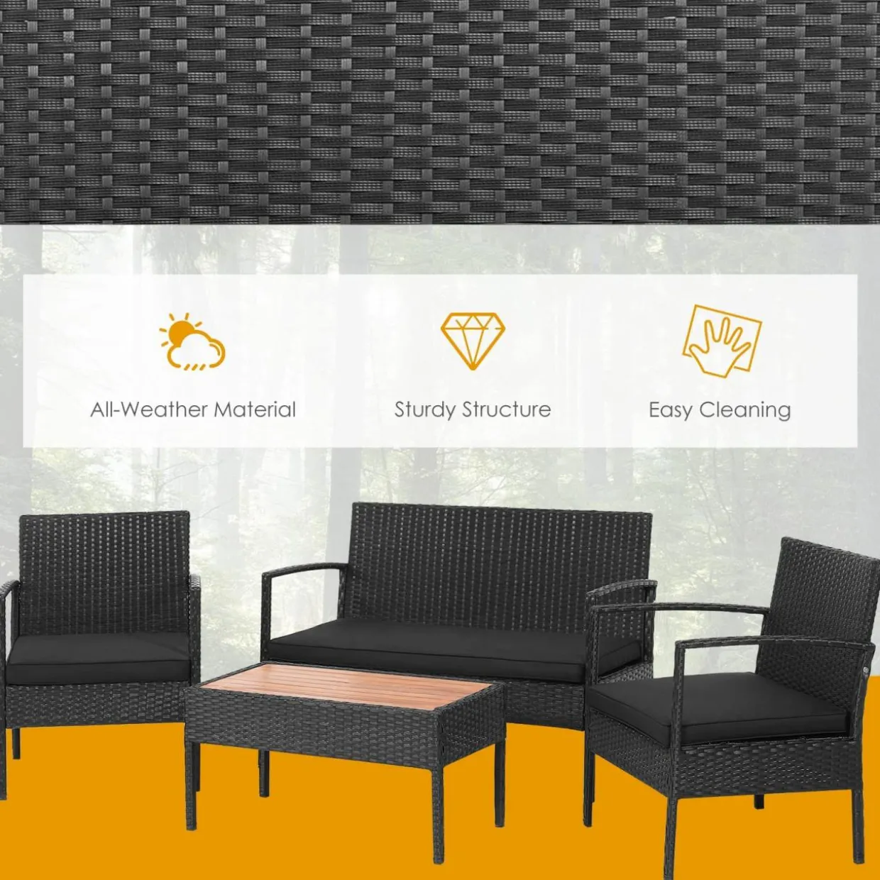 Tangkula 4 Piece Patio Rattan Conversation Set, Outdoor Wicker Sofa Furniture, Outside Sectional for Poolside, Deck, Garden