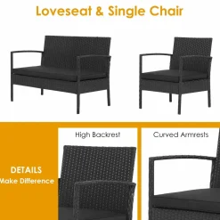 Tangkula 4 Piece Patio Rattan Conversation Set, Outdoor Wicker Sofa Furniture, Outside Sectional for Poolside, Deck, Garden