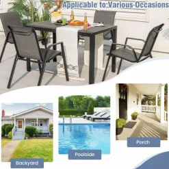 Tangkula 5 Piece Patio Rattan Dining Set, Outdoor Table & Chairs Set for 4, Machine Woven Wicker Tabletop & Seat (Brown)