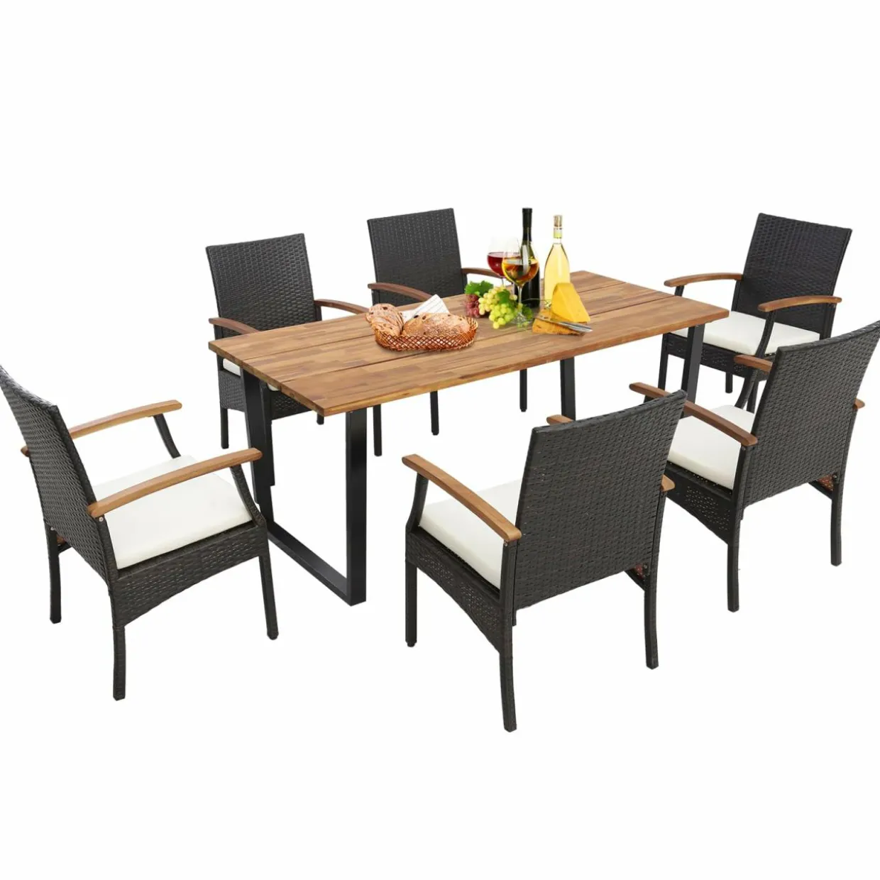 Tangkula 5 Piece Patio Rattan Dining Set, Outdoor Wicker Chair & Dining Table Set