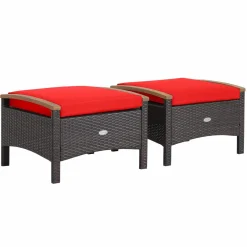 Tangkula 2 Piece Patio Rattan Ottomans, Outdoor Wicker Footstool