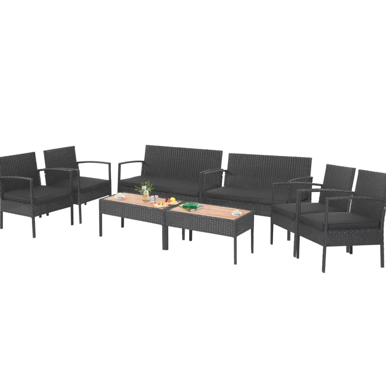 Tangkula 4 Piece Patio Rattan Conversation Set, Outdoor Wicker Sofa Furniture, Outside Sectional for Poolside, Deck, Garden