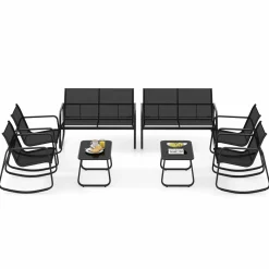 Tangkula 8 Piece Patio Rocking Set, 2 Rocking Chairs & Loveseat with Glass-Top Table