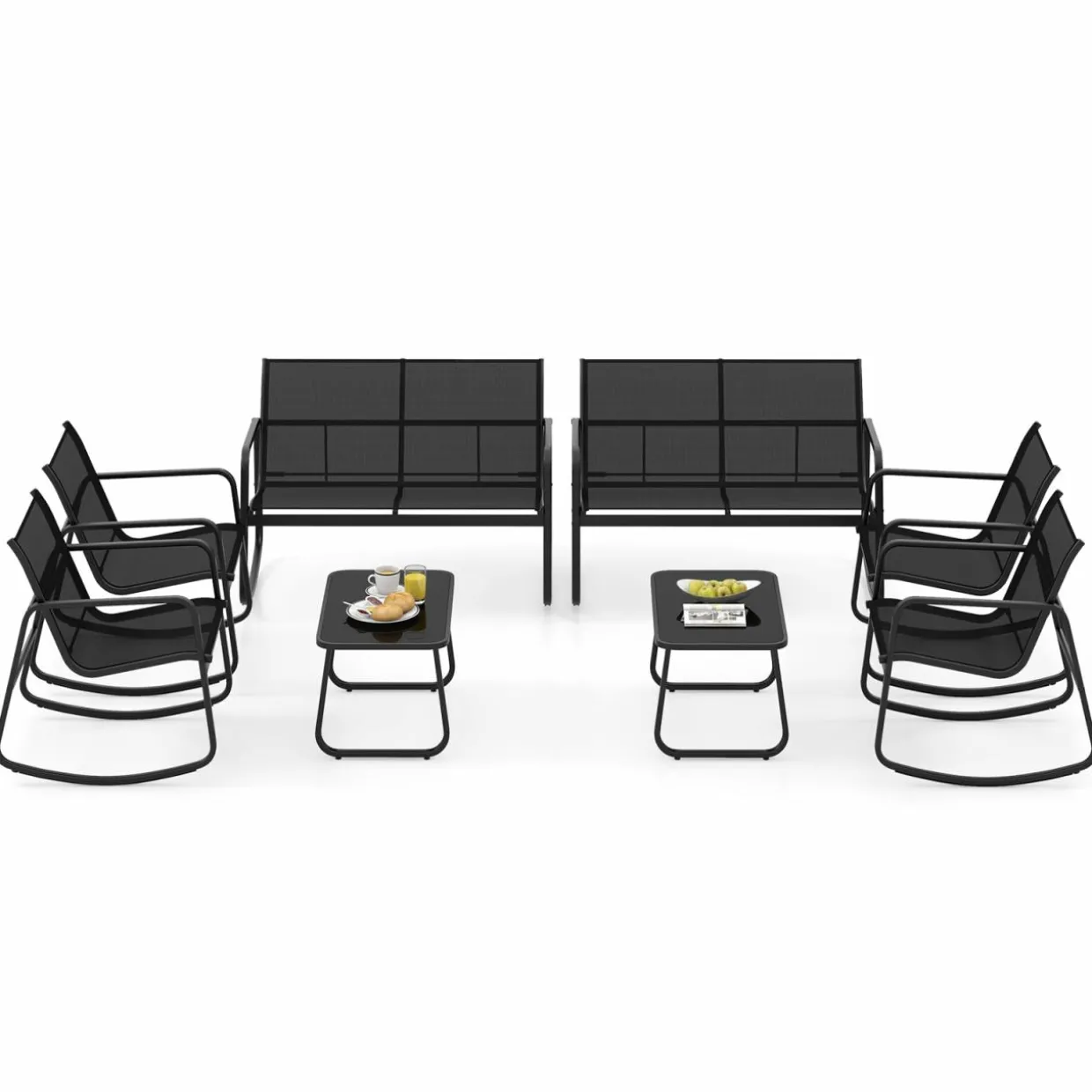 Tangkula 8 Piece Patio Rocking Set, 2 Rocking Chairs & Loveseat with Glass-Top Table