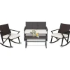 Tangkula 4 Piece Patio Rocking Furniture Set, Patiojoy PE Wicker Loveseat with 2 Rocking Chairs & 1 Coffee Table