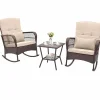 Tangkula 3 Piece Patio Rocker Set, Patiojoy Outdoor Wicker Rocking Chairs w/Double-Layer Coffee Table