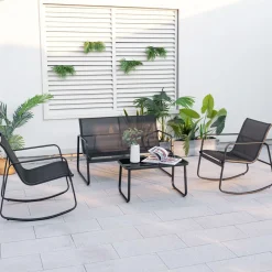 Tangkula 4 Piece Patio Rocking Set, 2 Rocking Chairs & Loveseat with Glass-Top Table