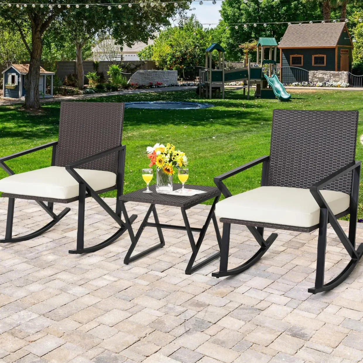 Tangkula 3 Piece Patio Rocking Set